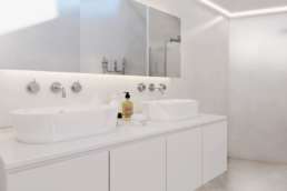 CGI interior of a luxury property showing bathroom with his and hers sinks