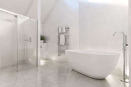 CGI image of luxury bathroom with standalone tub